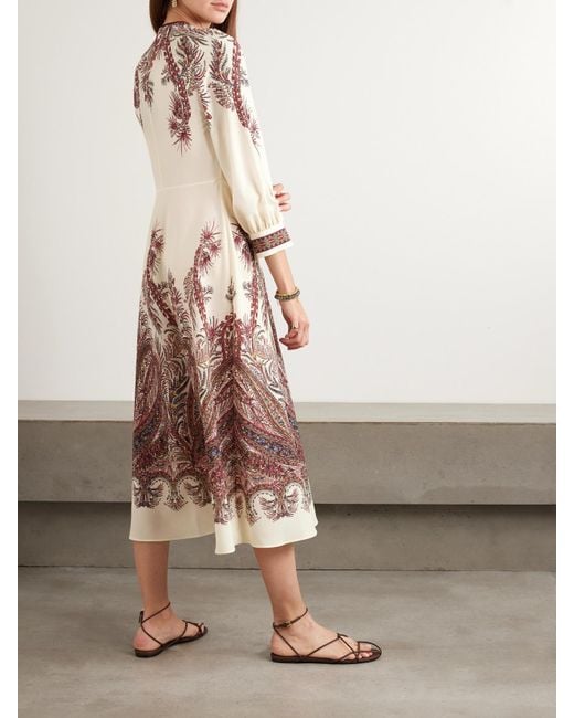 Etro Natural Picot-Trimmed Paisley-Print Crepe Midi Shirt Dress