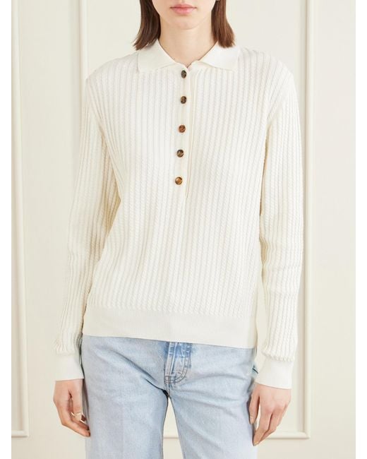 Blazé Milano Natural Alegria Cable-Knit And Silk And Cotton-Blend Polo Sweater