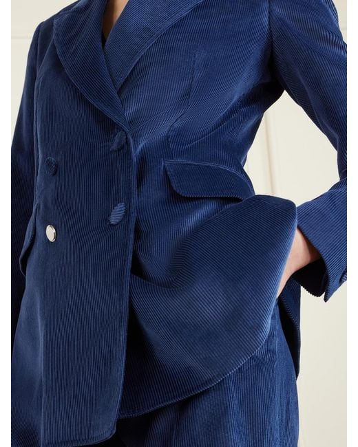 Gabriela Hearst Blue Angela Double-Breasted Cotton-Corduroy Blazer