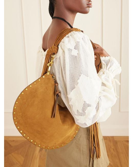 Isabel Marant Brown Oskan Studded Suede Shoulder Bag