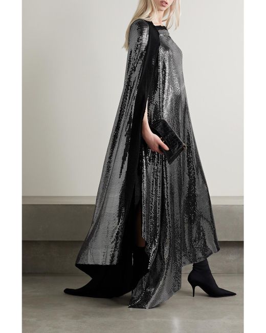 Balenciaga Blue Embellished Sequined Stretch-Knit Gown