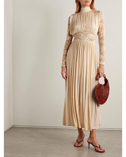 Zimmermann Natural Ruched Stretch-Jersey And Lace Maxi Dress
