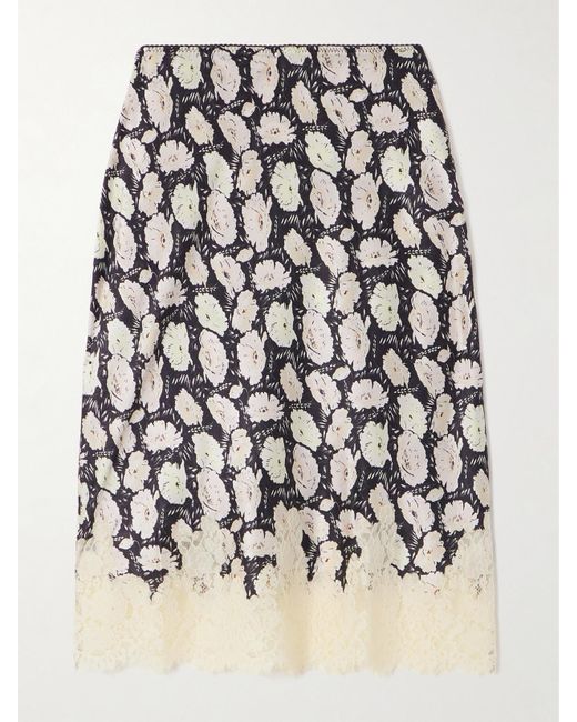 Doen Multicolor Elowette Lace-Trimmed Floral-Print Silk-Satin Skirt