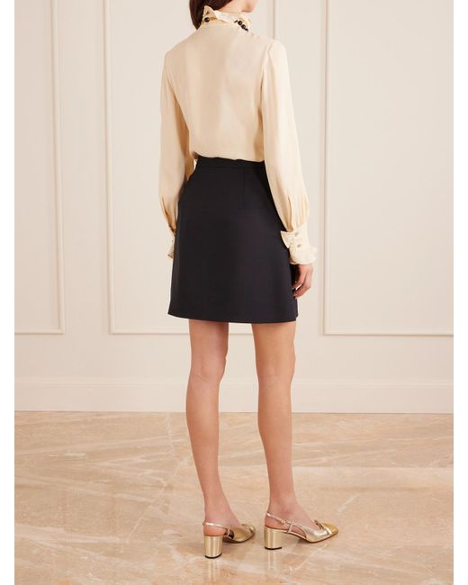 Valentino Garavani Black Embellished Wool And Silk-Blend Crepe Mini Skirt