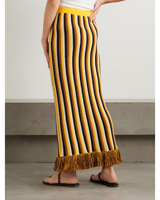 Escvdo Metallic Misti Maxirock Aus Gehäkelter, Gestreifter Baumwolle Mit Fransen