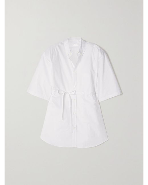 Frankie Shop White Udine Oversized Belted Cotton-Poplin Shirt