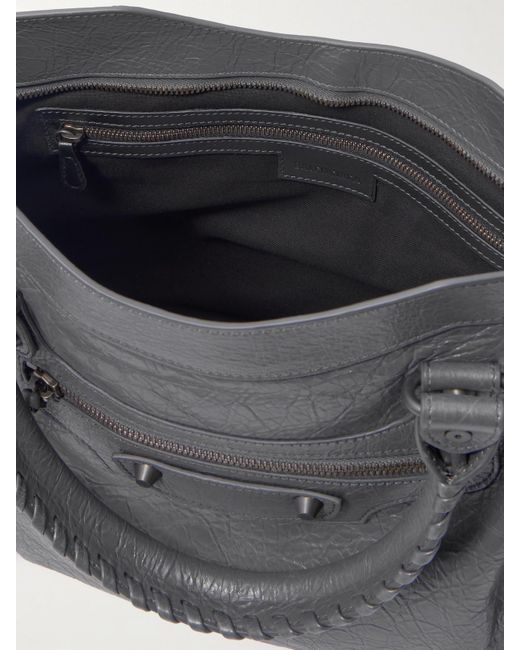 Balenciaga Gray Le City Medium Embellished Textured-Leather Tote Bag