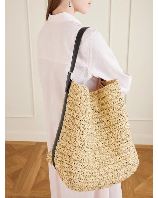 Totême Natural Leather-Trimmed Raffia Shoulder Bag
