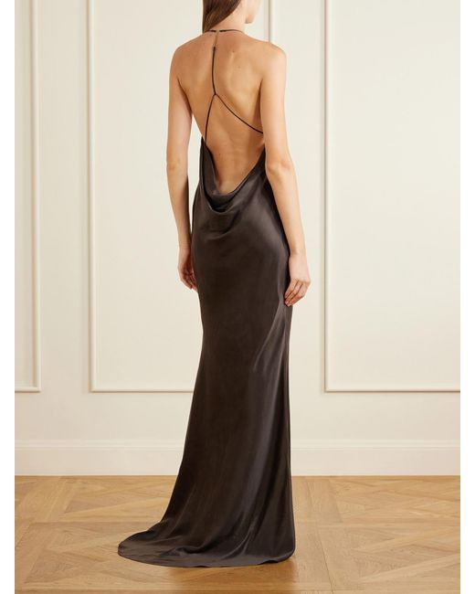 Tom Ford Brown Peach-Feel Silk Satin Halterneck Evening Dress