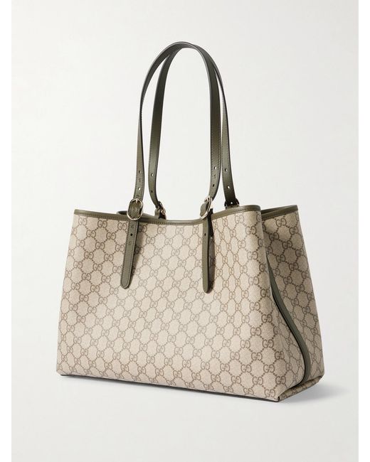 Gucci Natural Gg Emblem Tote Aus Beschichtetem, Bedrucktem Canvas Mit Lederbesätzen