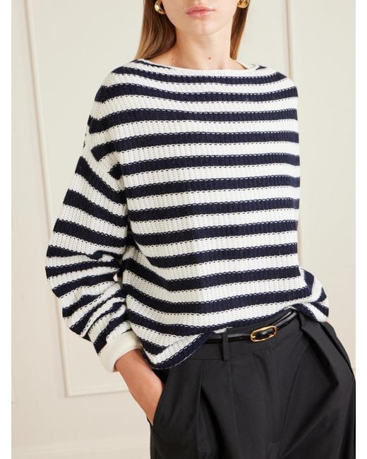 Allude Blue Striped Cotton And Cashmere-Blend Sweater