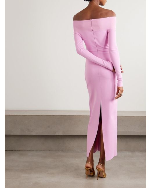 Stella McCartney Pink Off-The-Shoulder Knitted Midi Dress