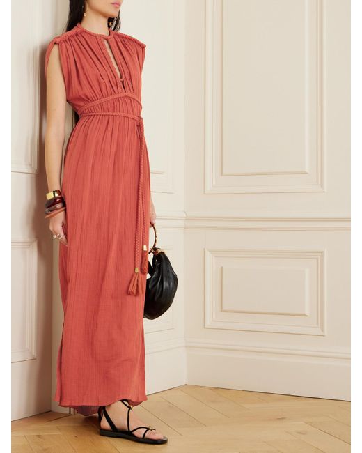 Robe Longue Dos Ouvert En Gaze De Coton À Finitions Tressées Joya Isabel Marant en coloris Red