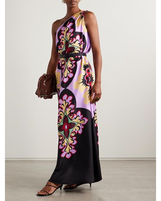 LaDoubleJ White Roy One-Shoulder Printed Silk-Twill Maxi Dress