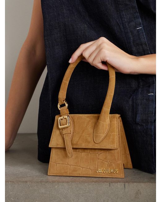 Jacquemus White Le Chiquito Moyen Croc-Effect Suede Shoulder Bag