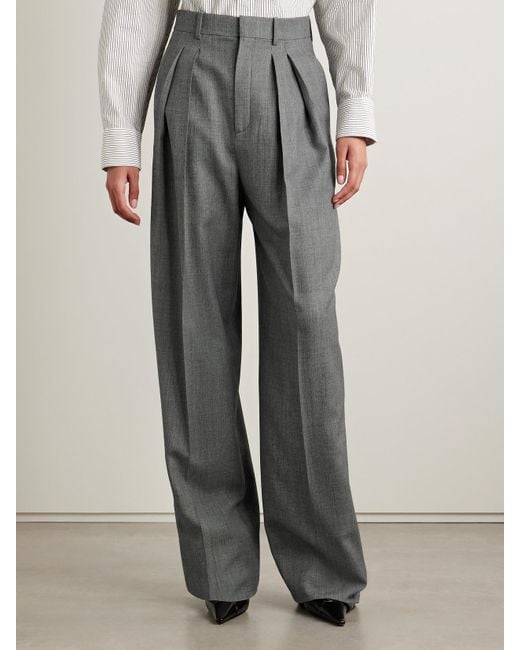 Saint Laurent Gray Pleated Wool Wide-Leg Pants