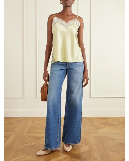 Veronica Beard Yellow Johantan Lace-Trimmed Silk-Blend Satin Blouse