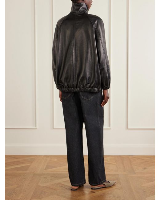 Brunello Cucinelli Black Leather Bomber Jacket
