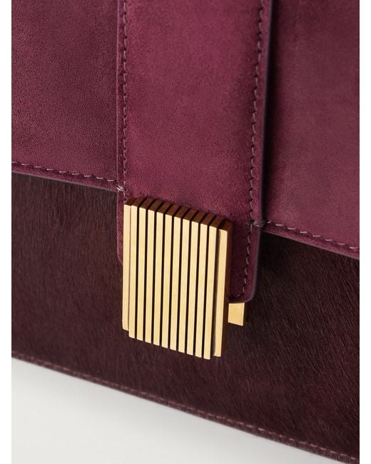 Khaite Purple Blake Calf Hair-Trimmed Suede Shoulder Bag
