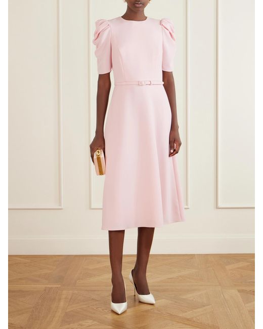 Carolina Herrera Pink Belted Crepe Midi Dress