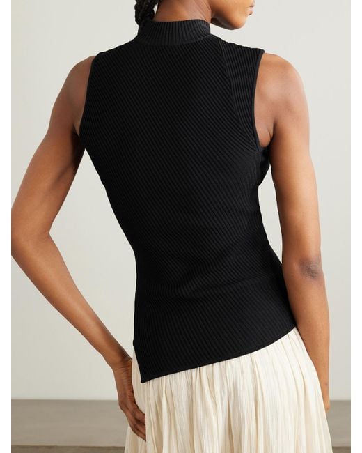 Totême  Black Asymmetric Ribbed-Knit Tank