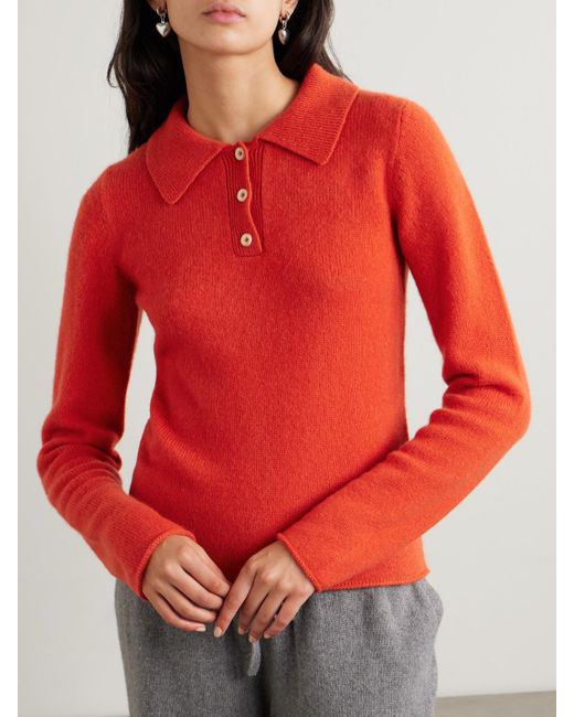 The Elder Statesman Red Kaschmirpullover Mit Polokragen