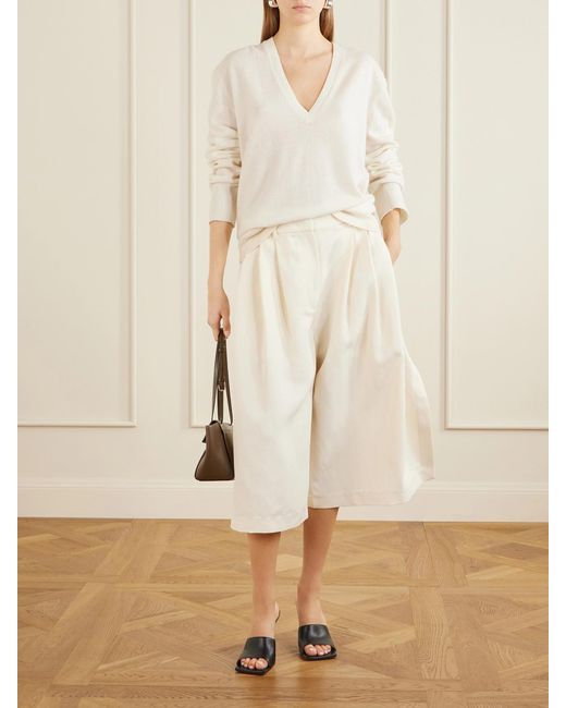 Co. Natural Pleated Woven Wide-Leg Pants