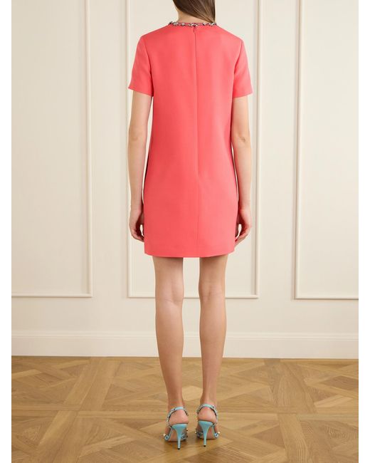 Valentino Garavani Pink Crystal-Embellished Wool And Silk-Blend Crepe Mini Dress