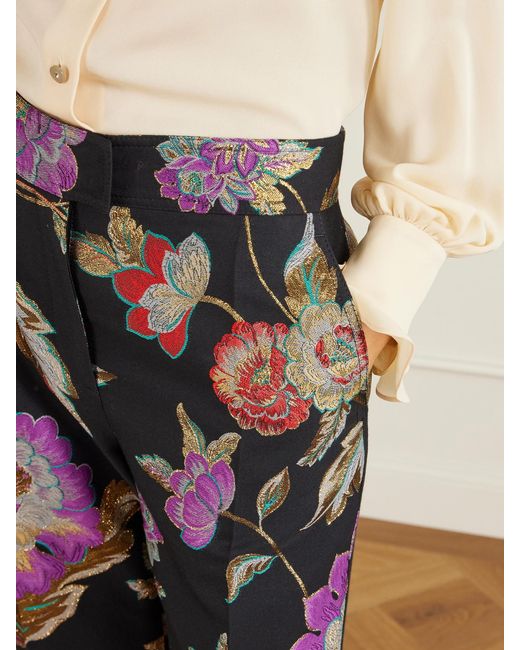 Valentino Garavani Black Floral-Brocade Wool-Blend Straight-Leg Pants