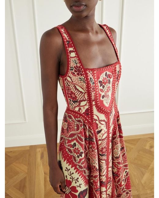 ALÉMAIS Red Kenny Floral-Print Crepe Midi Dress