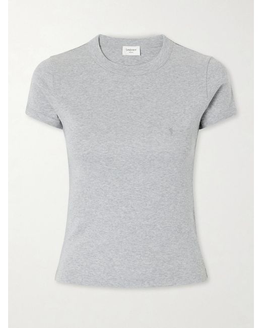 Saint Laurent Gray Cropped Jersey T-Shirt