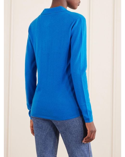 Tibi Blue Wool-Blend Knit Polo Sweater