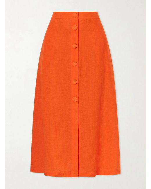 Eres Orange Amusante Linen Midi Skirt