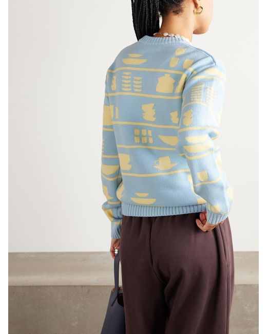J.W. Anderson Blue Crockery Intarsia-Knit Wool Sweater