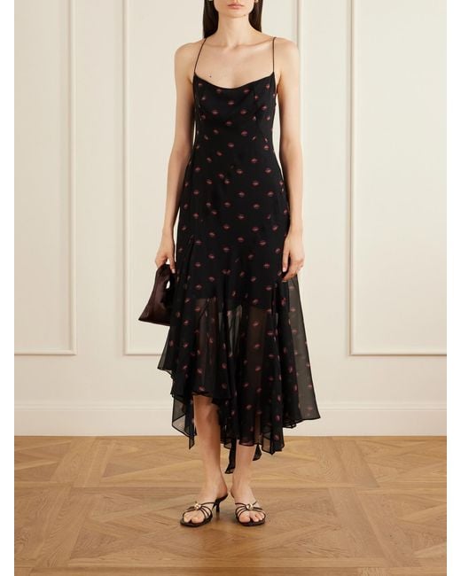 LIBEROWE Black Aubrey Floral-Print Silk-Chiffon Gown