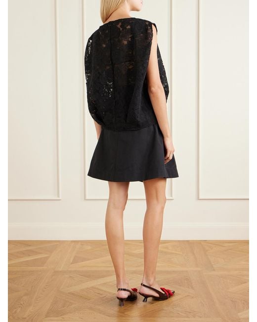 Simone Rocha Black Cropped Floral-Embroidered Lace Blouse
