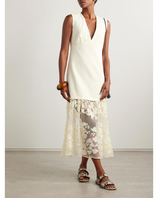 Sea Natural Arielle Linen And Cotton-Blend And Embroidered Tulle Midi Dress
