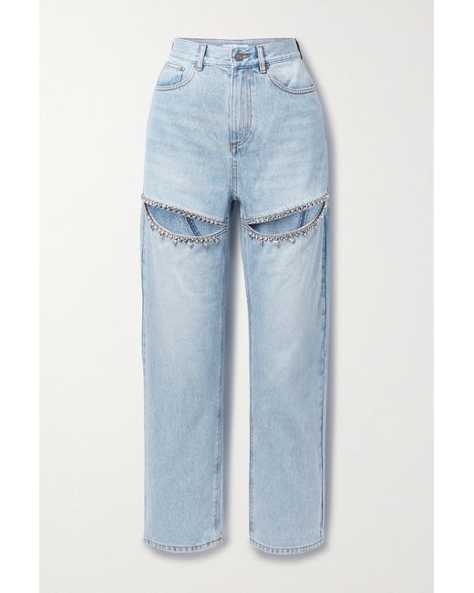 Area Crystal-embellished Cutout High-rise Straight-leg Jeans in Blue | Lyst  Canada