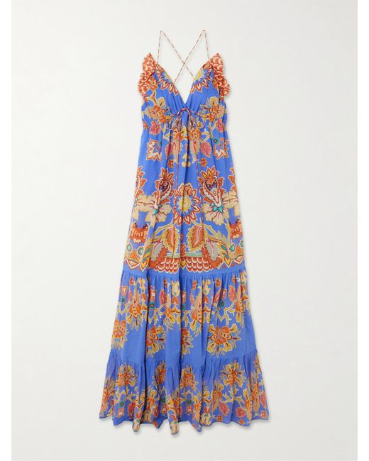 Etro White Ruffled Tiered Printed Cotton-Voile Maxi Dress
