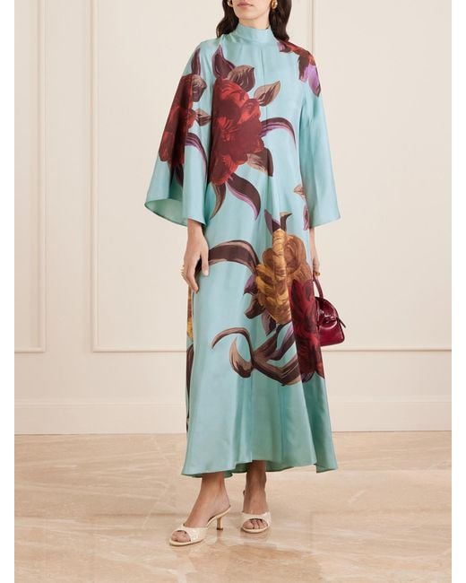 LaDoubleJ White Magnifico Printed Silk Maxi Dress