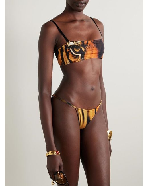 Skims Natural Roberto Cavalli Signature Swim String Bikini Bottom – Tiger Face – Bikinihöschen