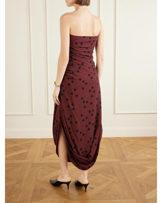 Proenza Schouler Nayara Strapless Gathered Polka-Dot Crepe Midi Dress