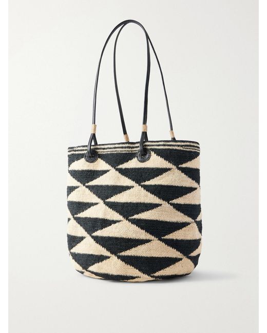 Sensi Studio White Shiga Medium Leather-Trimmed Sisal Shoulder Bag