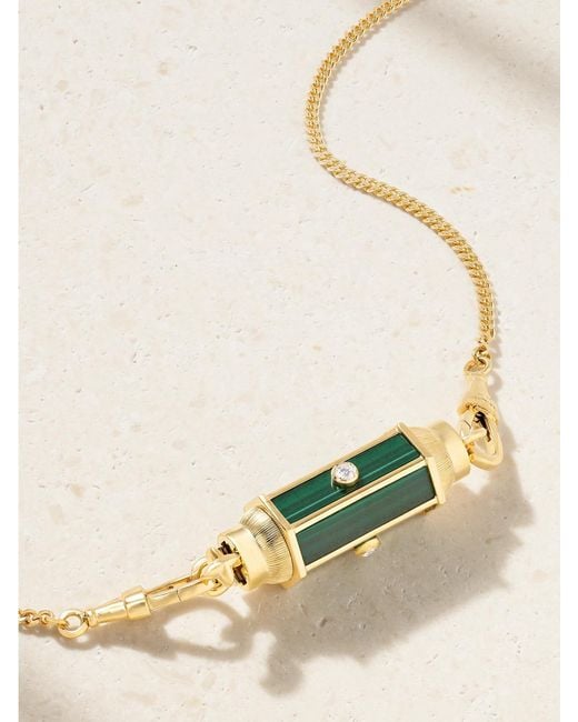 Marie Lichtenberg Natural Baby Locket 18-Karat, Malachite And Diamond Necklace