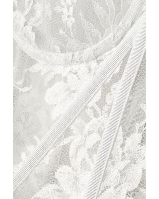 Dolce & Gabbana White Grosgrain-Trimmed Lace Bustier Top