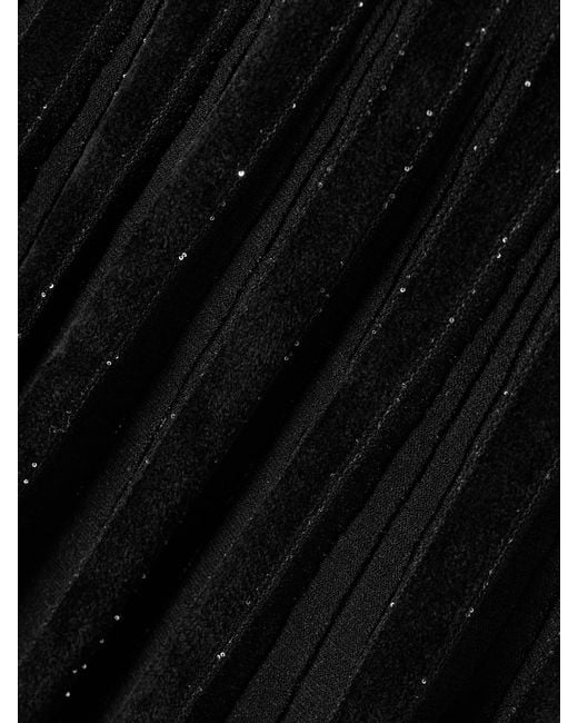 Balmain Black Pleated Sequin-Embellished Velvet And Ribbed-Knit Mini Skirt