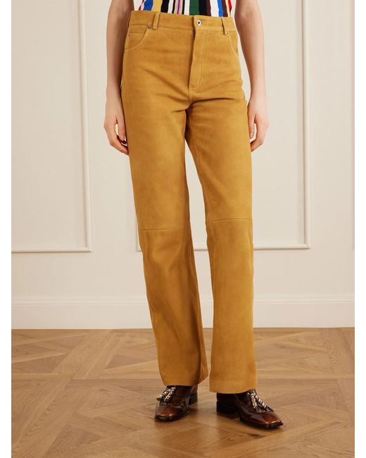 Loewe Yellow Suede High-Rise Straight-Leg Pants