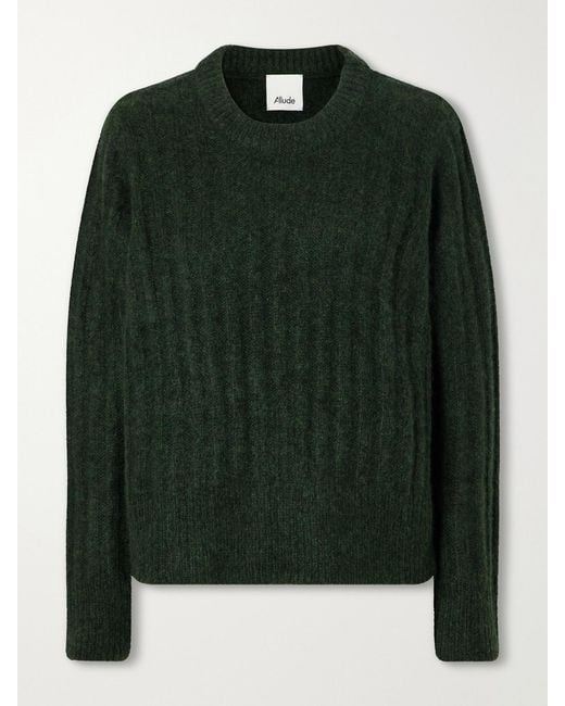 Allude Green Cashmere And Silk-Blend Sweater