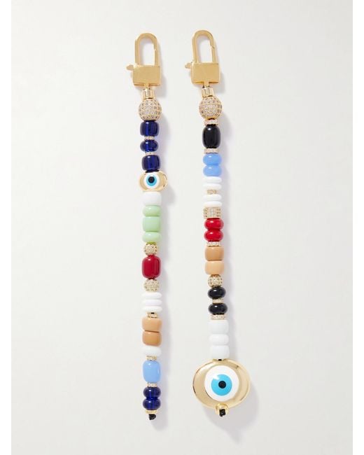 Joolz by Martha Calvo White Protection Set Of Two-Plated, Glass, Enamel And Crystal Bag Charms