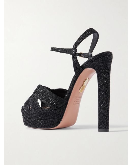 Aquazzura Black Nina Plateau 130 Knotted Metallic Woven Platform Sandals